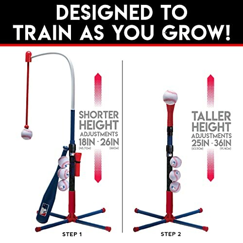Adjustable baseball training set with height options for growth.