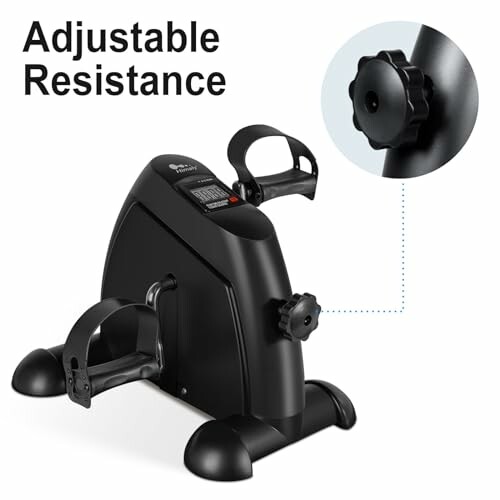 Compact pedal exerciser with adjustable resistance knob.