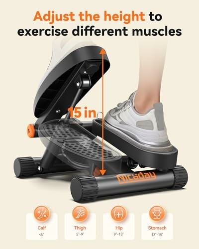 Adjustable stepper for exercising different muscles with height settings.