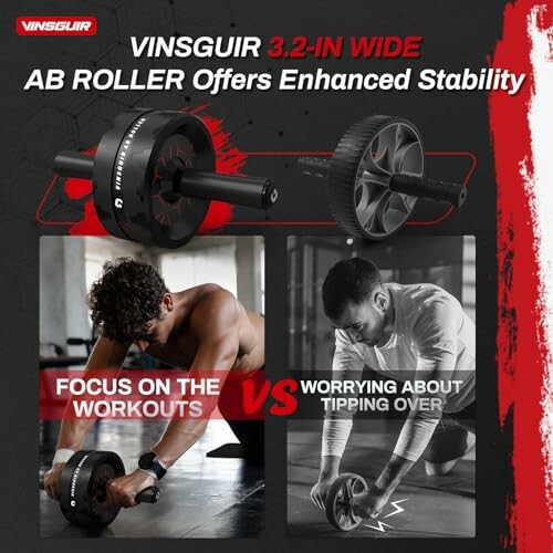Vinsguir 3.2-in wide ab roller with enhanced stability for workouts.